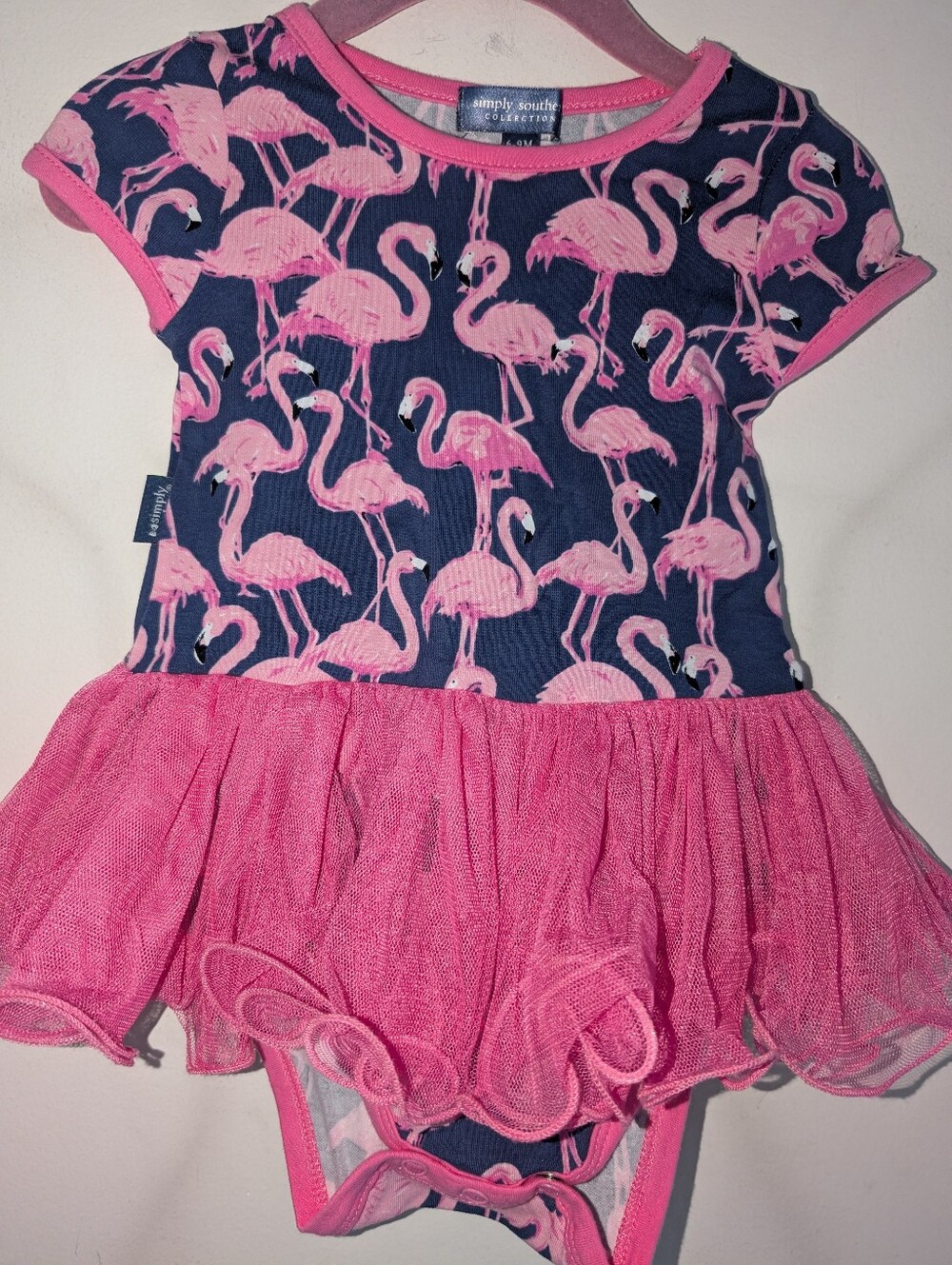 SIMPLY SOUTHERN Infant Girl's Bodysuit Featuring Tutu & Flamingos - Size 6-9 Mos